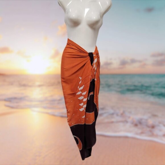 Womens Sarong Cotton Wrap Handpainted Batik Wrapskirt Beach Pareo Beachwear-NEW - Picture 3 of 7